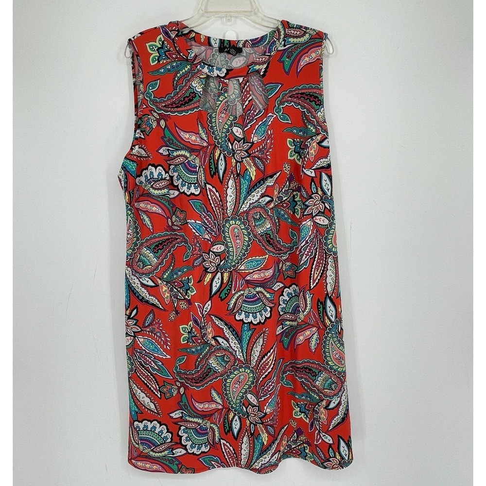 ALYX Women's Orange Paisley Keyhole Sleeveless Tropical Shift Dress Plus Size 3X